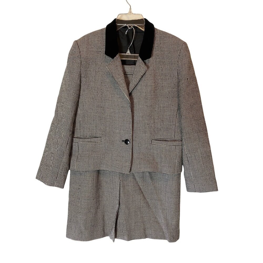 St. Michael Houndstooth Blazer & Skirt Set Black Velvet Collar Size 10
